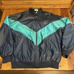 Vtg LA‎ Mode Mens L Hooded Windbreaker Zip Away Hood Teal & Blue 3M Thinsulate